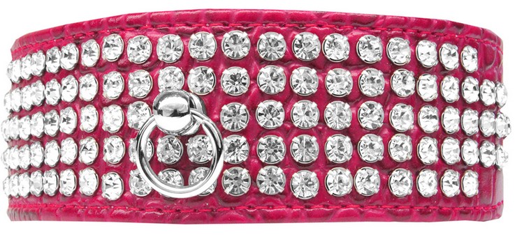 Mirage 5 Row Rhinestone Designer Croc Dog Collar Bright Pink Size 12